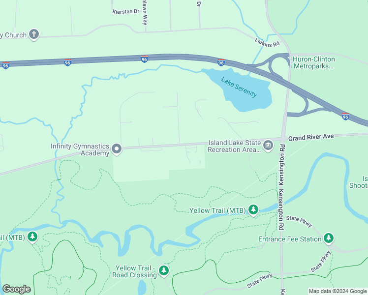 map of restaurants, bars, coffee shops, grocery stores, and more near 12701-12885 Grand River Road in Brighton