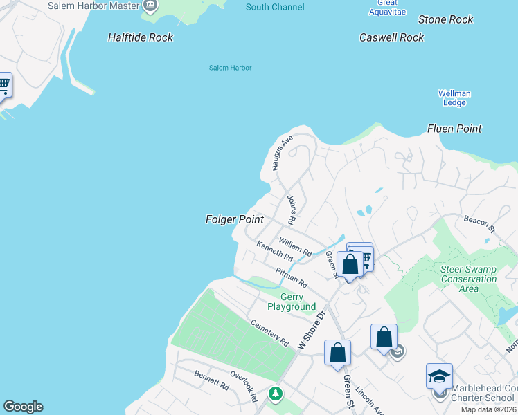 map of restaurants, bars, coffee shops, grocery stores, and more near 249 Green Street in Marblehead