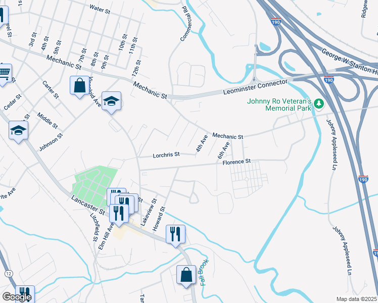 map of restaurants, bars, coffee shops, grocery stores, and more near 29 4th Avenue in Leominster