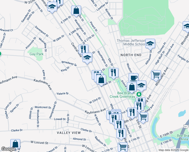 map of restaurants, bars, coffee shops, grocery stores, and more near 2498 Central Avenue in Dubuque