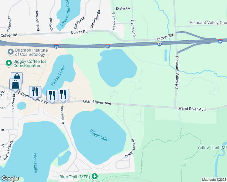 map of restaurants, bars, coffee shops, grocery stores, and more near 5907 High Point Court in Brighton
