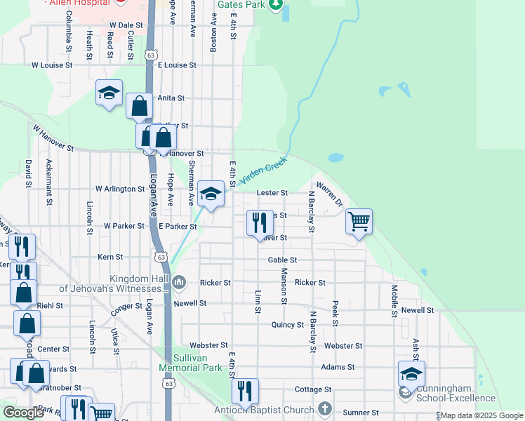 map of restaurants, bars, coffee shops, grocery stores, and more near 301 Charles Street in Waterloo