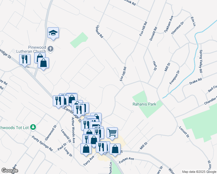 map of restaurants, bars, coffee shops, grocery stores, and more near 6 Maryvale Road in Burlington