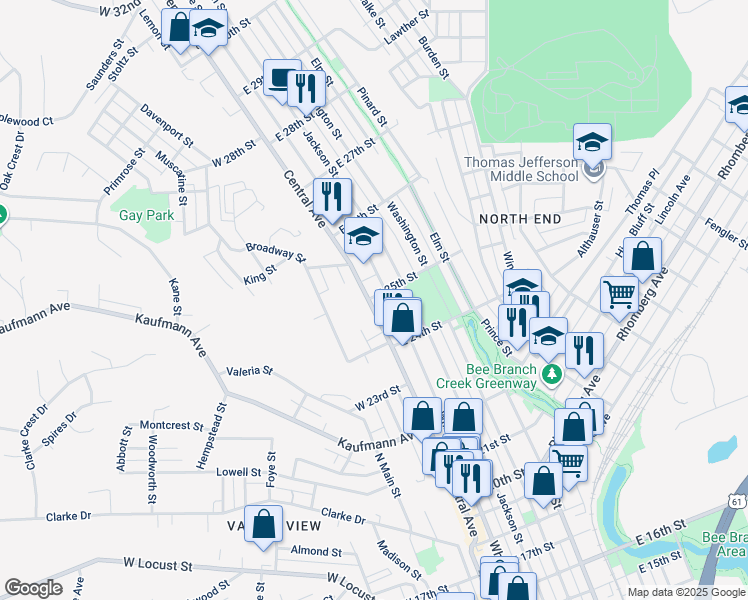 map of restaurants, bars, coffee shops, grocery stores, and more near 2498 Central Avenue in Dubuque