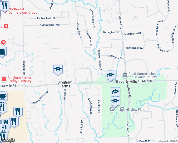 map of restaurants, bars, coffee shops, grocery stores, and more near 31119 Old Stage Road in Beverly Hills