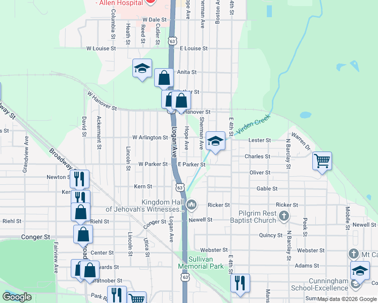 map of restaurants, bars, coffee shops, grocery stores, and more near 1224 Logan Avenue in Waterloo