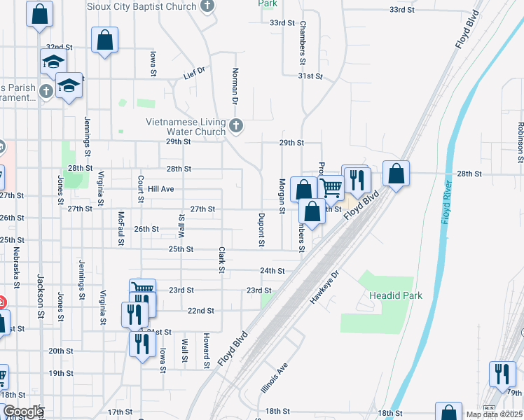 map of restaurants, bars, coffee shops, grocery stores, and more near 2698 Dupont Street in Sioux City