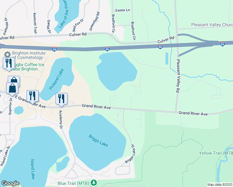 map of restaurants, bars, coffee shops, grocery stores, and more near 5907 High Point Court in Brighton