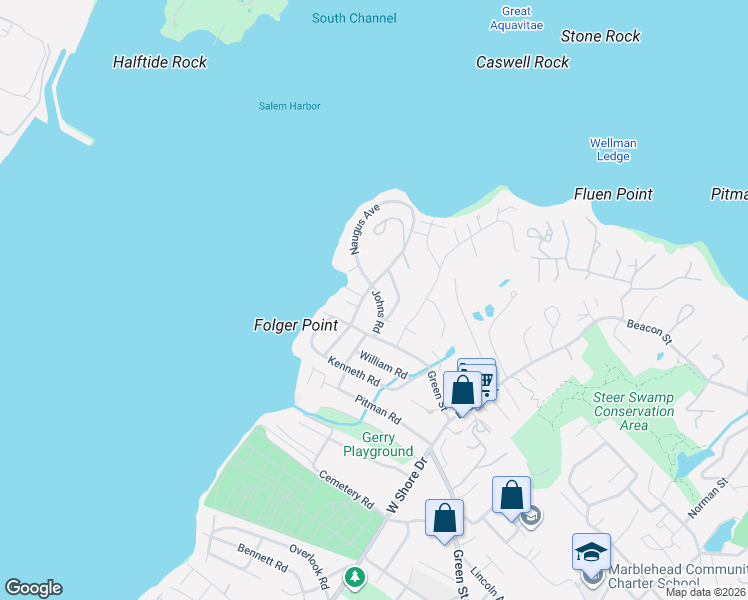 map of restaurants, bars, coffee shops, grocery stores, and more near 11 Naugus Avenue in Marblehead