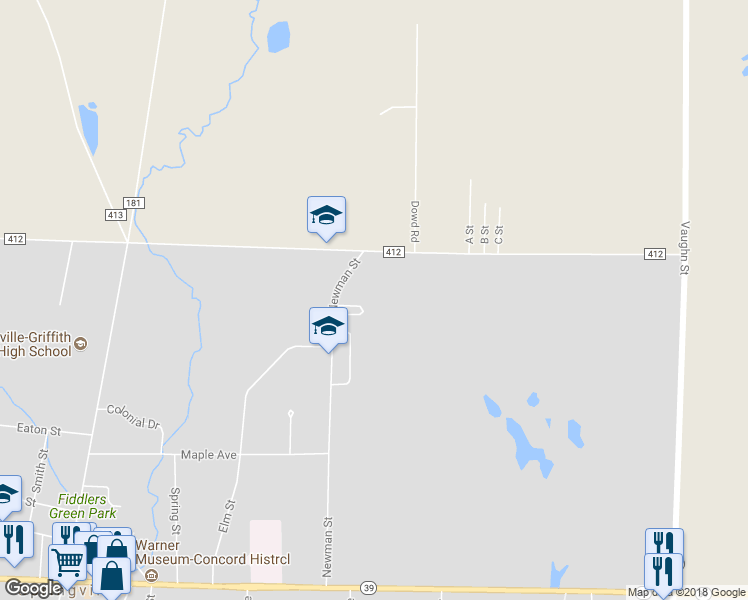 map of restaurants, bars, coffee shops, grocery stores, and more near 283 North Street in Springville