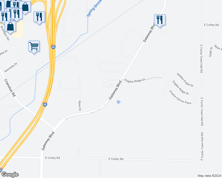 map of restaurants, bars, coffee shops, grocery stores, and more near 1602 Gateway Boulevard in Beloit