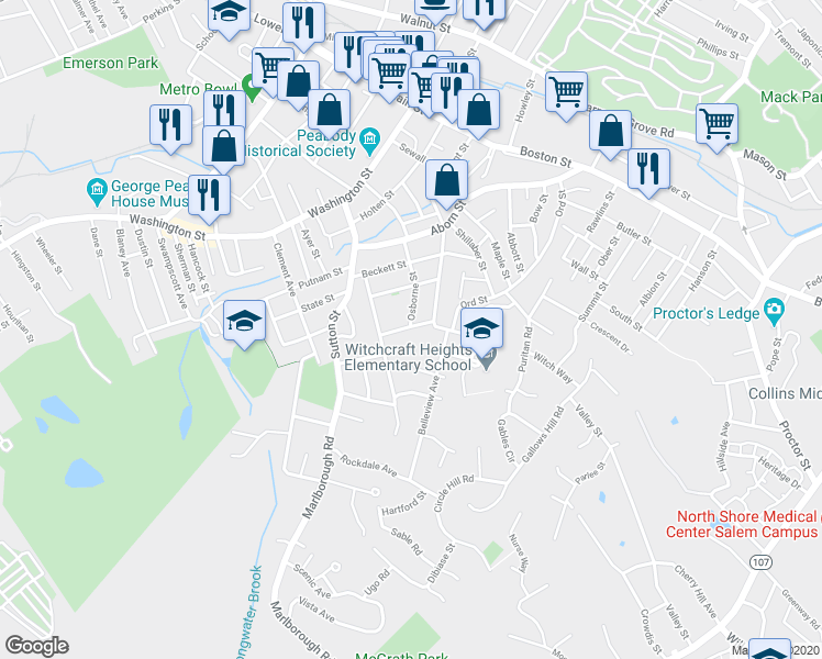 map of restaurants, bars, coffee shops, grocery stores, and more near 8 Charlotte Street in Salem