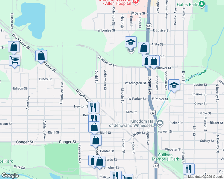map of restaurants, bars, coffee shops, grocery stores, and more near 1123 Columbia Street in Waterloo