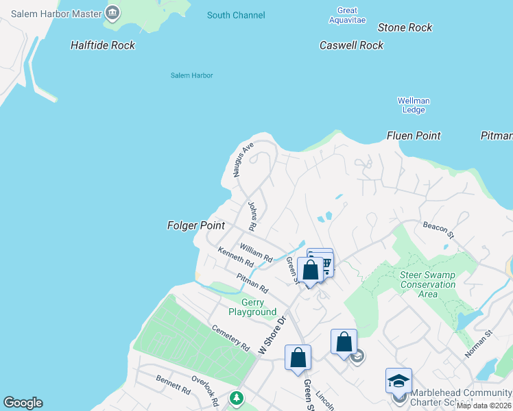 map of restaurants, bars, coffee shops, grocery stores, and more near 6 Brimblecomb Avenue in Marblehead