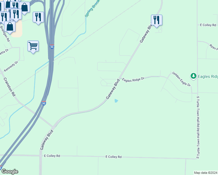 map of restaurants, bars, coffee shops, grocery stores, and more near 1602 Gateway Boulevard in Beloit