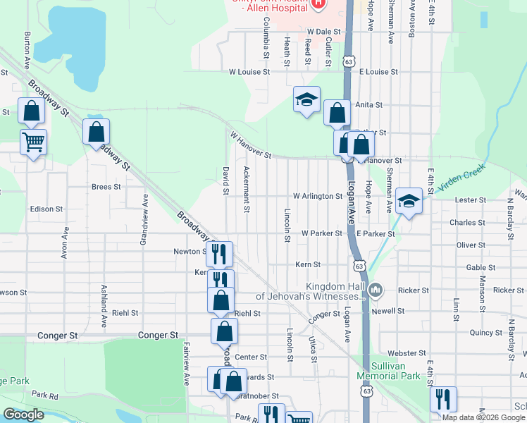 map of restaurants, bars, coffee shops, grocery stores, and more near 1123 Columbia Street in Waterloo
