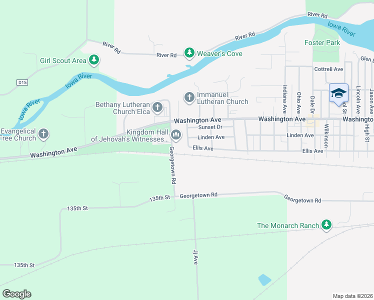 map of restaurants, bars, coffee shops, grocery stores, and more near 2519 Ellis Avenue in Iowa Falls