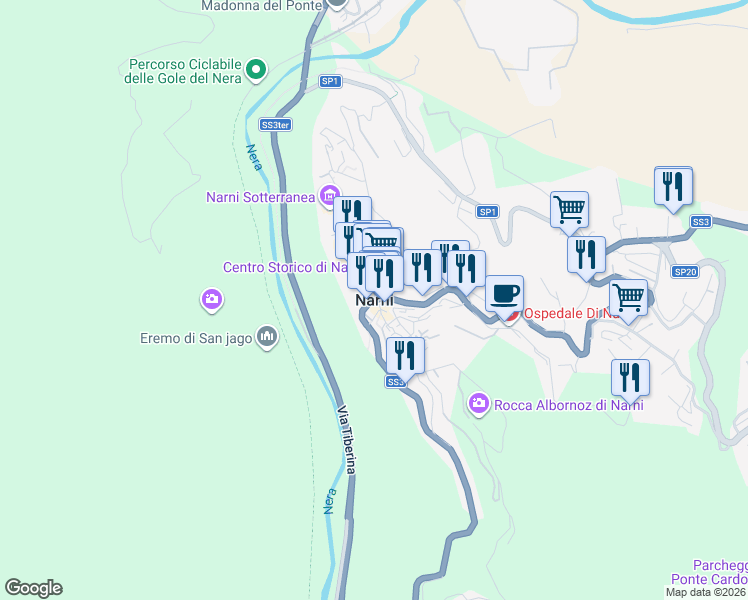 map of restaurants, bars, coffee shops, grocery stores, and more near in Narni