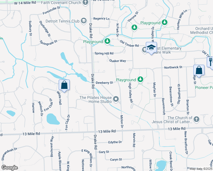 map of restaurants, bars, coffee shops, grocery stores, and more near 30126 De Orr Street in Farmington Hills