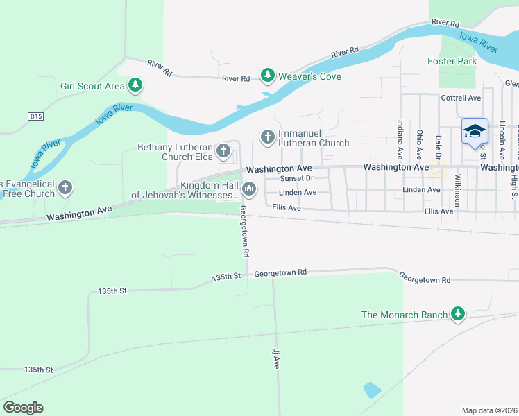 map of restaurants, bars, coffee shops, grocery stores, and more near 2519 Ellis Avenue in Iowa Falls