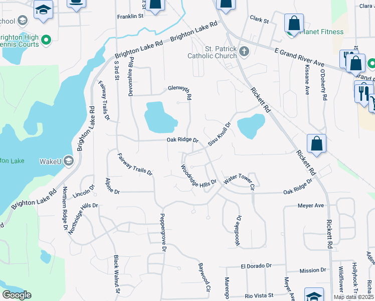 map of restaurants, bars, coffee shops, grocery stores, and more near 829 Woodridge Hills Drive in Brighton