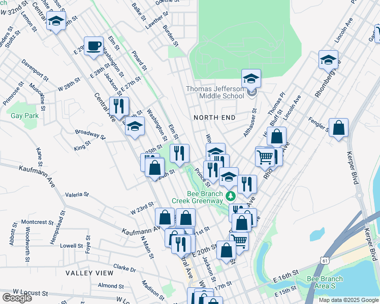 map of restaurants, bars, coffee shops, grocery stores, and more near 509 East 24th Street in Dubuque