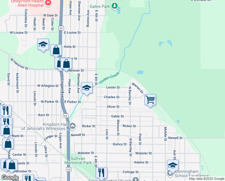 map of restaurants, bars, coffee shops, grocery stores, and more near 301 Charles Street in Waterloo