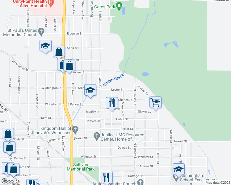 map of restaurants, bars, coffee shops, grocery stores, and more near 312 Lester Street in Waterloo