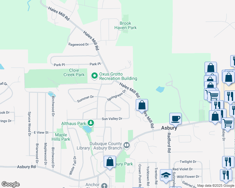 map of restaurants, bars, coffee shops, grocery stores, and more near 5113 Sun Valley Drive in Asbury