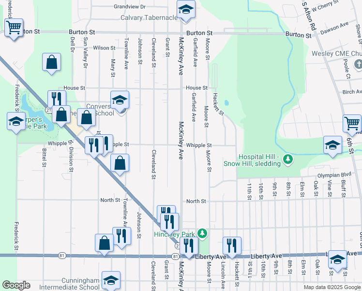 map of restaurants, bars, coffee shops, grocery stores, and more near 1500 Whipple Street in Beloit