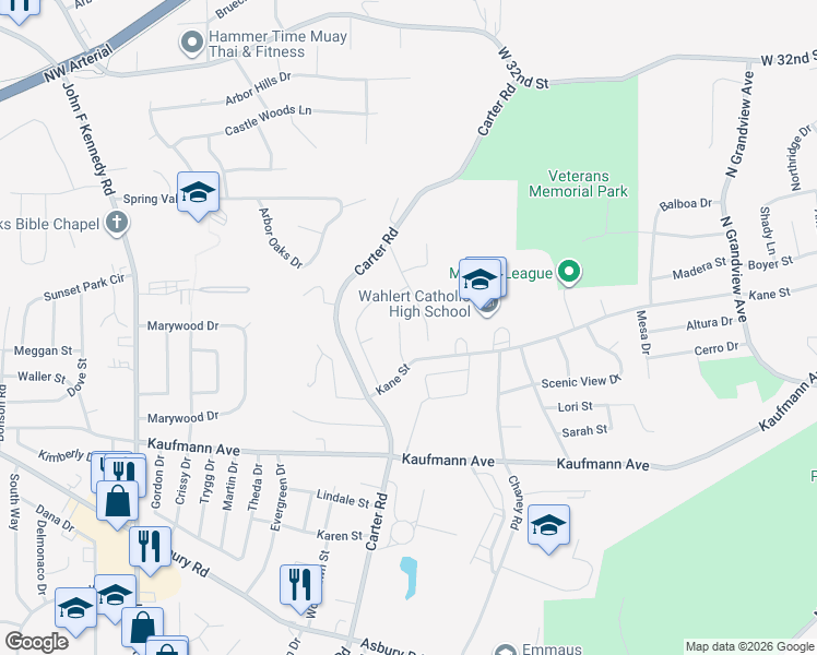 map of restaurants, bars, coffee shops, grocery stores, and more near 2715 Arabian Trail in Dubuque