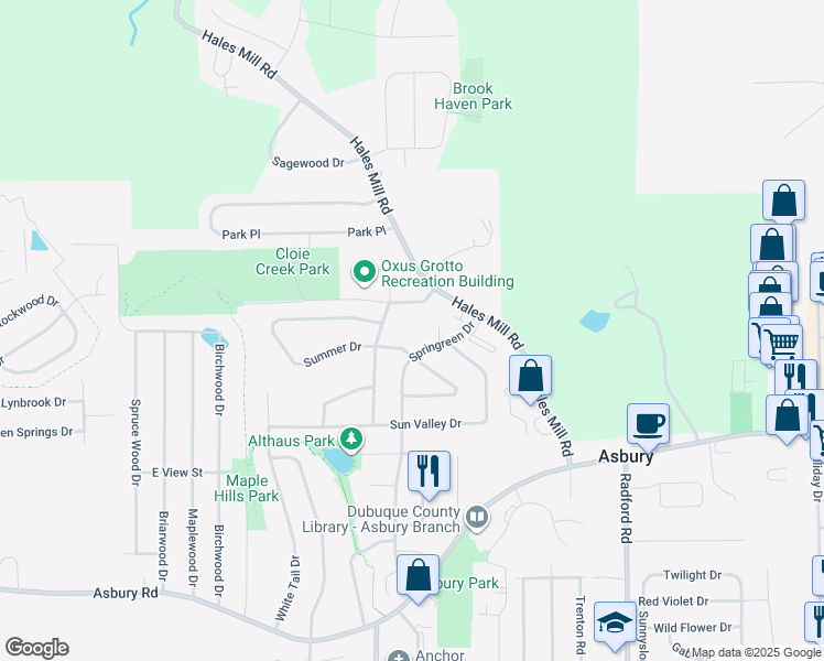 map of restaurants, bars, coffee shops, grocery stores, and more near 2720 Summer Drive in Asbury