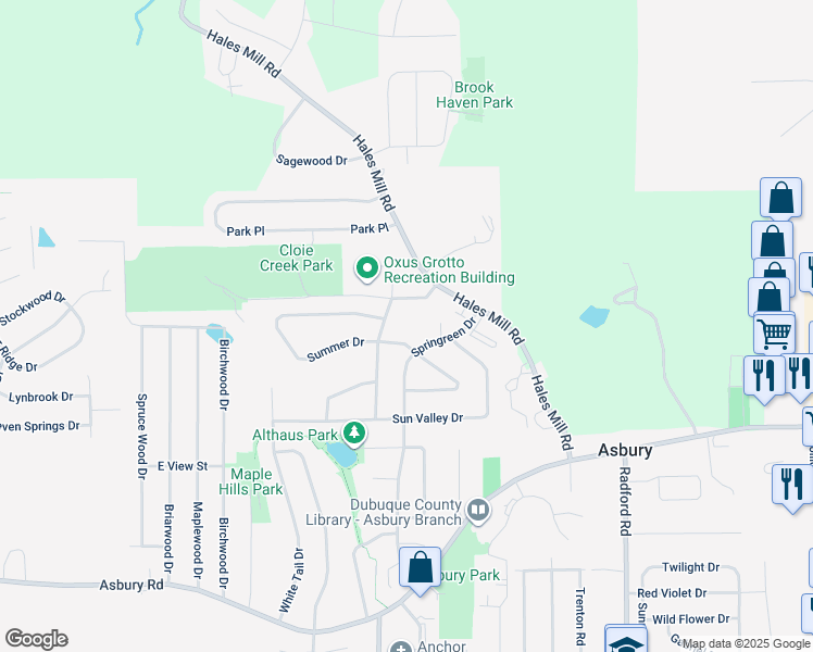map of restaurants, bars, coffee shops, grocery stores, and more near 2720 Summer Drive in Asbury