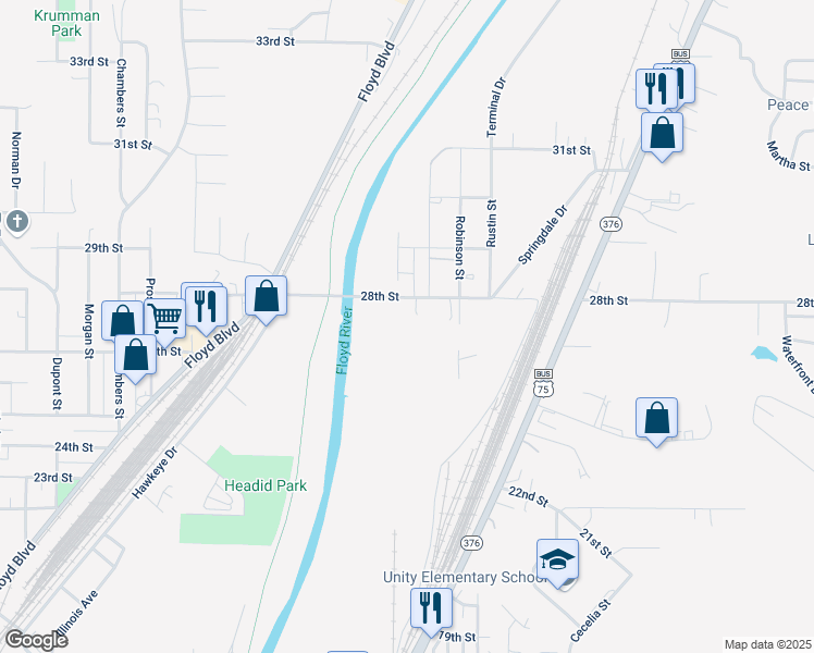 map of restaurants, bars, coffee shops, grocery stores, and more near 2764 28th St in Sioux City