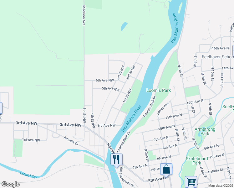 map of restaurants, bars, coffee shops, grocery stores, and more near 440 2nd Street Northwest in Fort Dodge