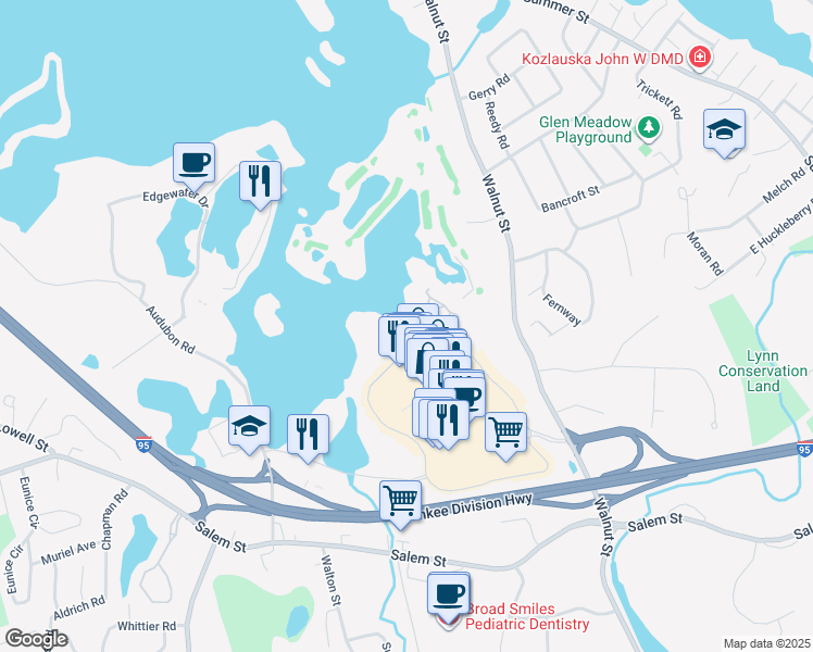 map of restaurants, bars, coffee shops, grocery stores, and more near 150 King Rail Drive in Lynnfield