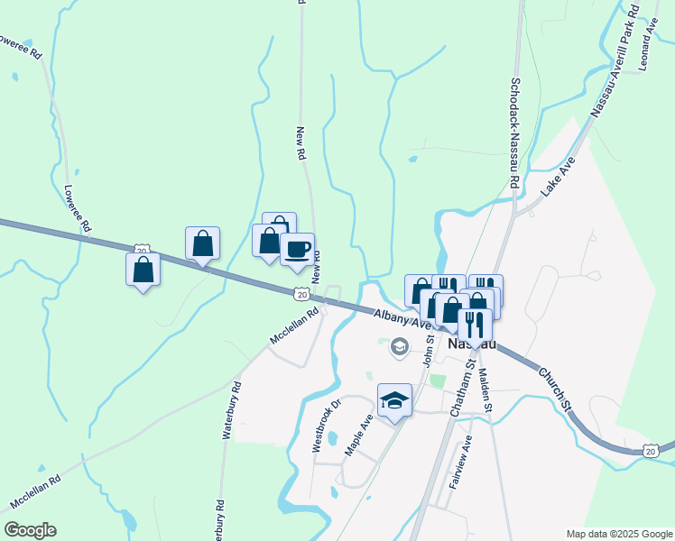 map of restaurants, bars, coffee shops, grocery stores, and more near 12 New Road in Nassau