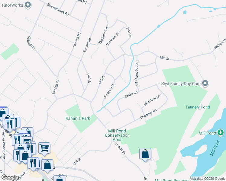 map of restaurants, bars, coffee shops, grocery stores, and more near 21 Freeport Drive in Burlington