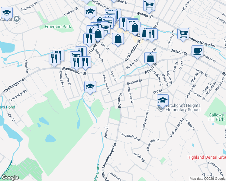 map of restaurants, bars, coffee shops, grocery stores, and more near 15 Putnam Street in Peabody