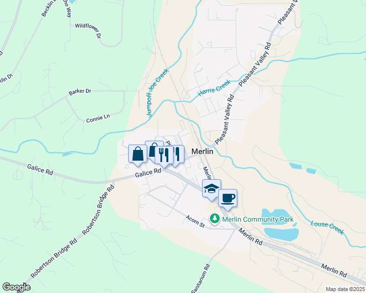 map of restaurants, bars, coffee shops, grocery stores, and more near 280 Peach Street in Merlin