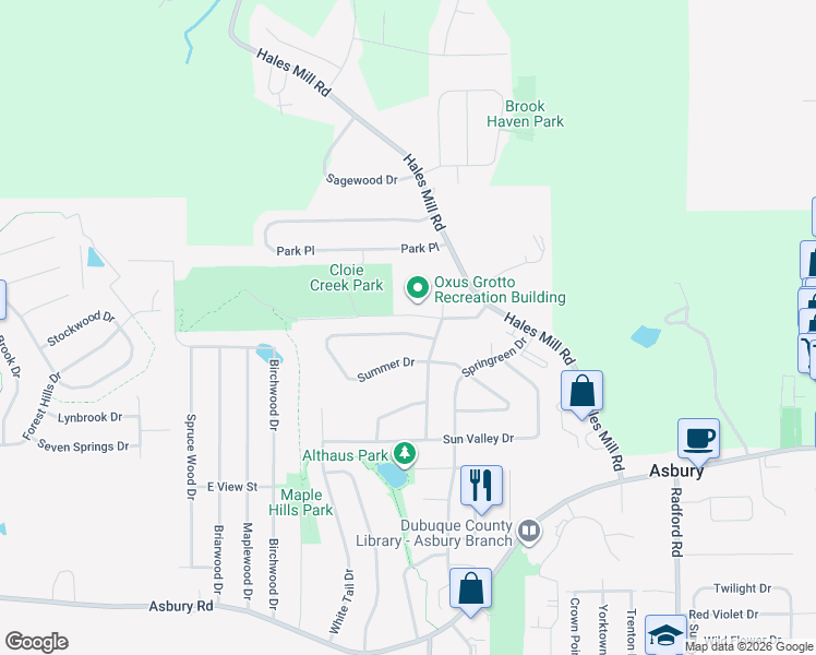 map of restaurants, bars, coffee shops, grocery stores, and more near 160 Summer Drive in Asbury