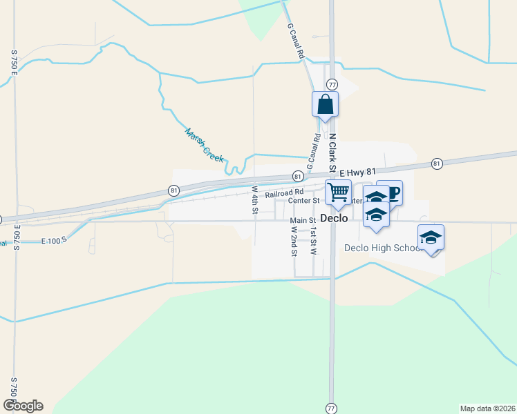 map of restaurants, bars, coffee shops, grocery stores, and more near 101 West 4th Avenue in Declo