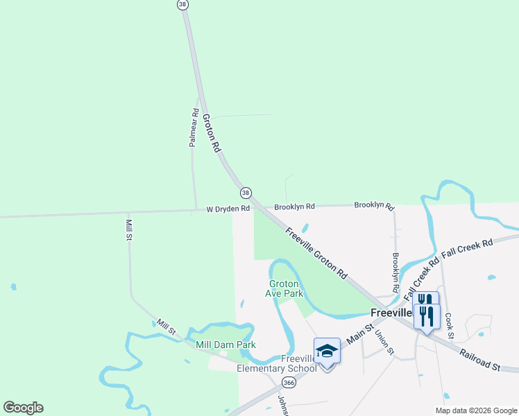 map of restaurants, bars, coffee shops, grocery stores, and more near 0 West Dryden Road in Freeville