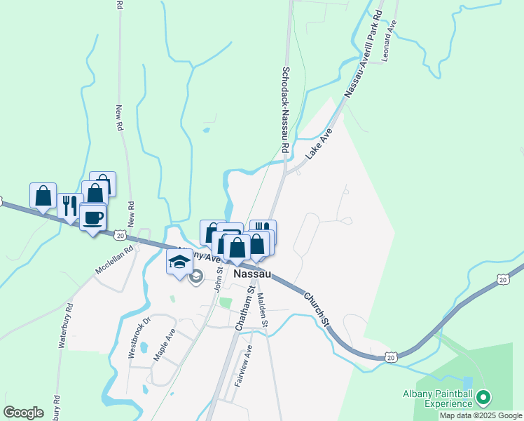 map of restaurants, bars, coffee shops, grocery stores, and more near 25 Elm Street in Nassau