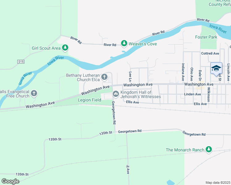 map of restaurants, bars, coffee shops, grocery stores, and more near 217 Pleasant Drive in Iowa Falls