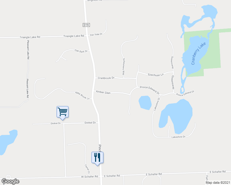 map of restaurants, bars, coffee shops, grocery stores, and more near 357 Amber Glen in Howell