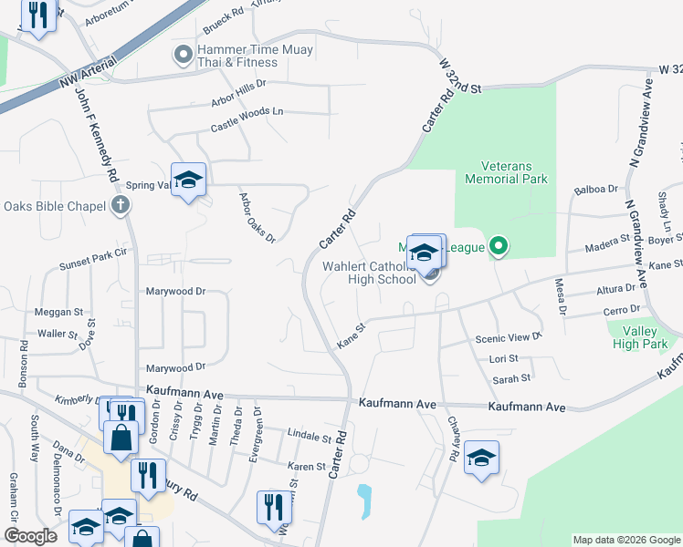 map of restaurants, bars, coffee shops, grocery stores, and more near 2884 Hickory Hill Street in Dubuque