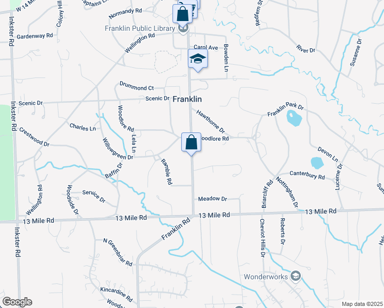 map of restaurants, bars, coffee shops, grocery stores, and more near Franklin Road in Franklin