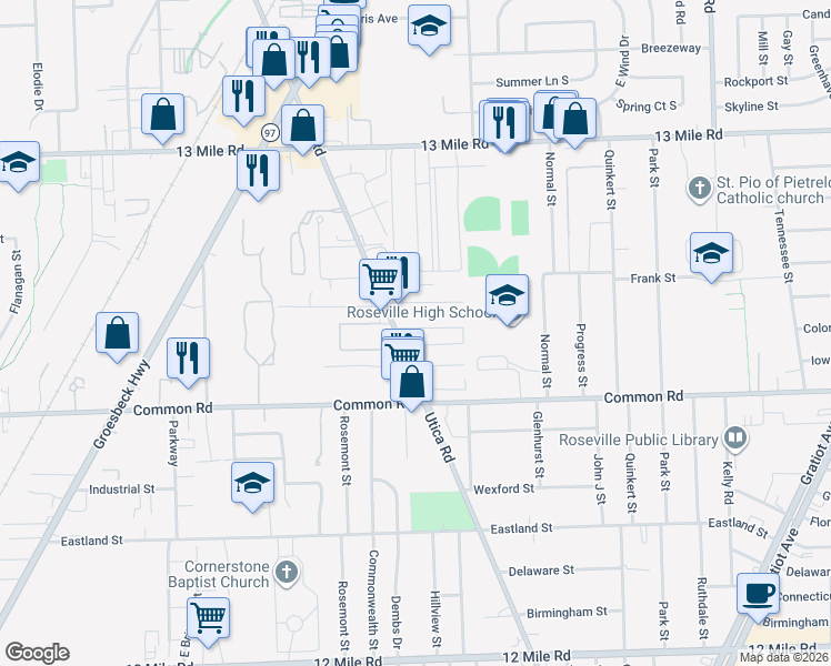 map of restaurants, bars, coffee shops, grocery stores, and more near 30252 Wedgewood cr in Roseville