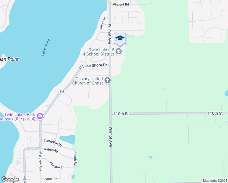 map of restaurants, bars, coffee shops, grocery stores, and more near 1442-1690 Wilmot Avenue in Twin Lakes